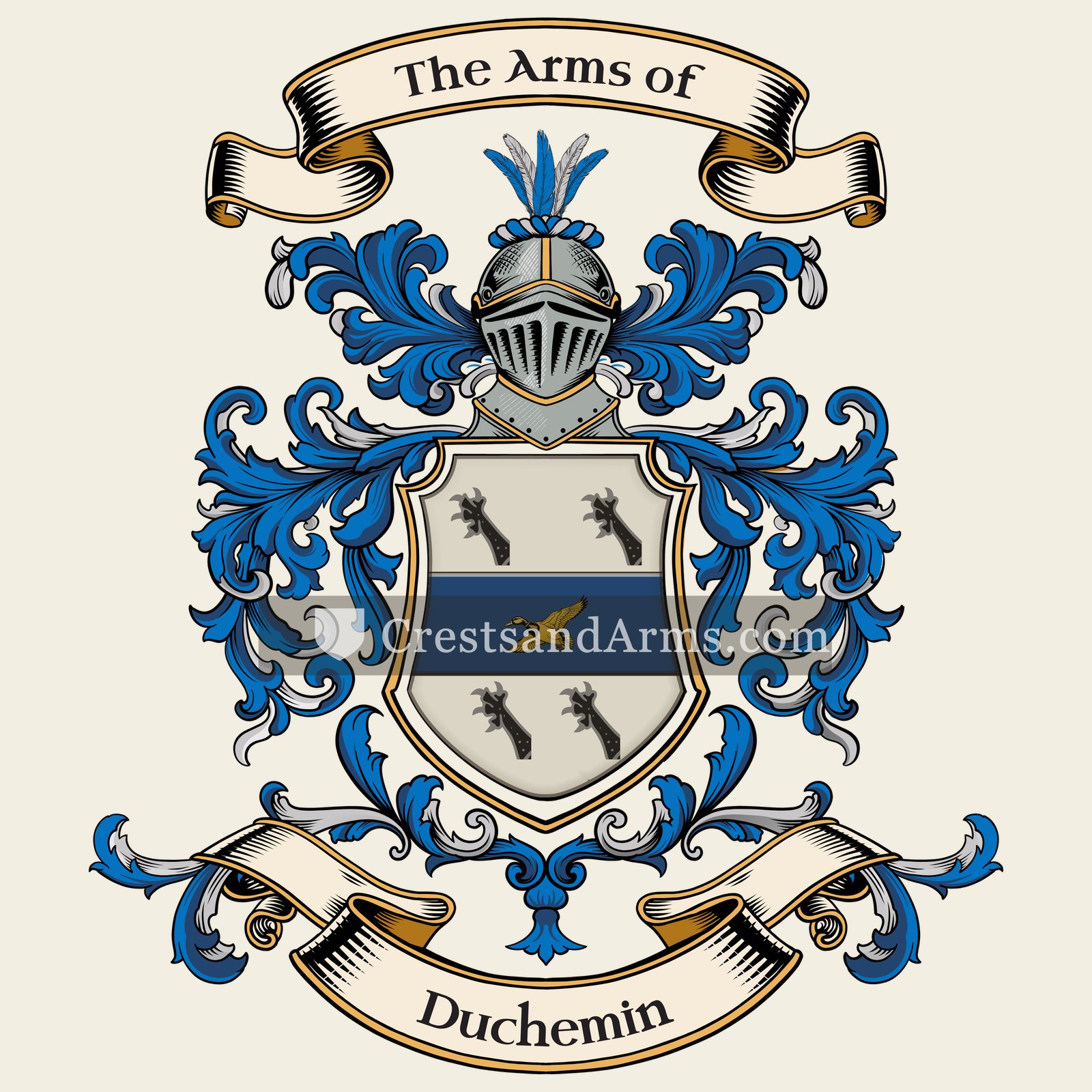 The Duchemin coat of arms, drawn from the recorded blazon