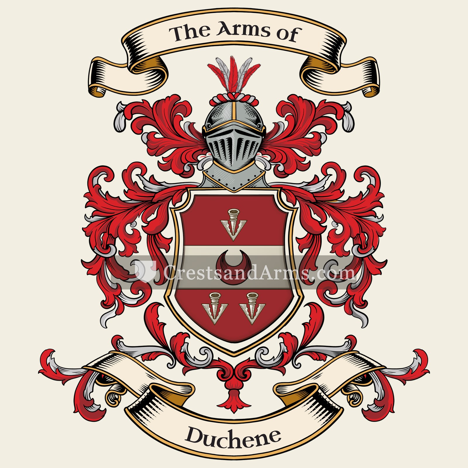 The Duchene coat of arms, drawn from the recorded blazon