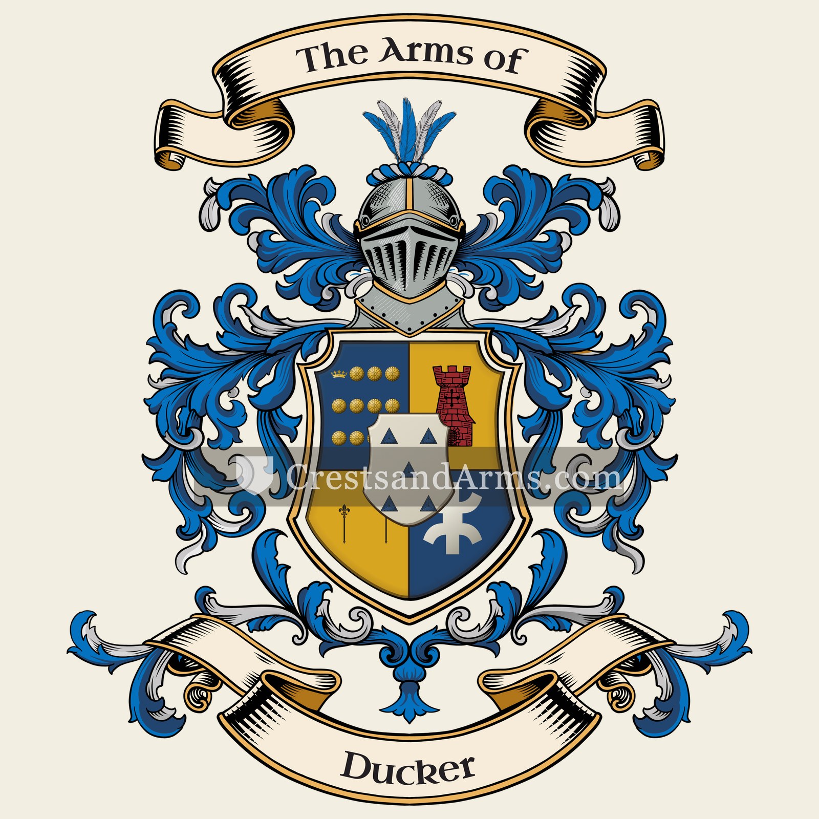 The Ducker coat of arms, drawn from the recorded blazon