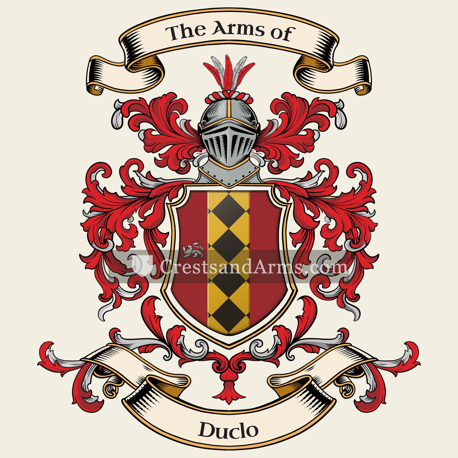 The Duclo coat of arms, drawn from the recorded blazon