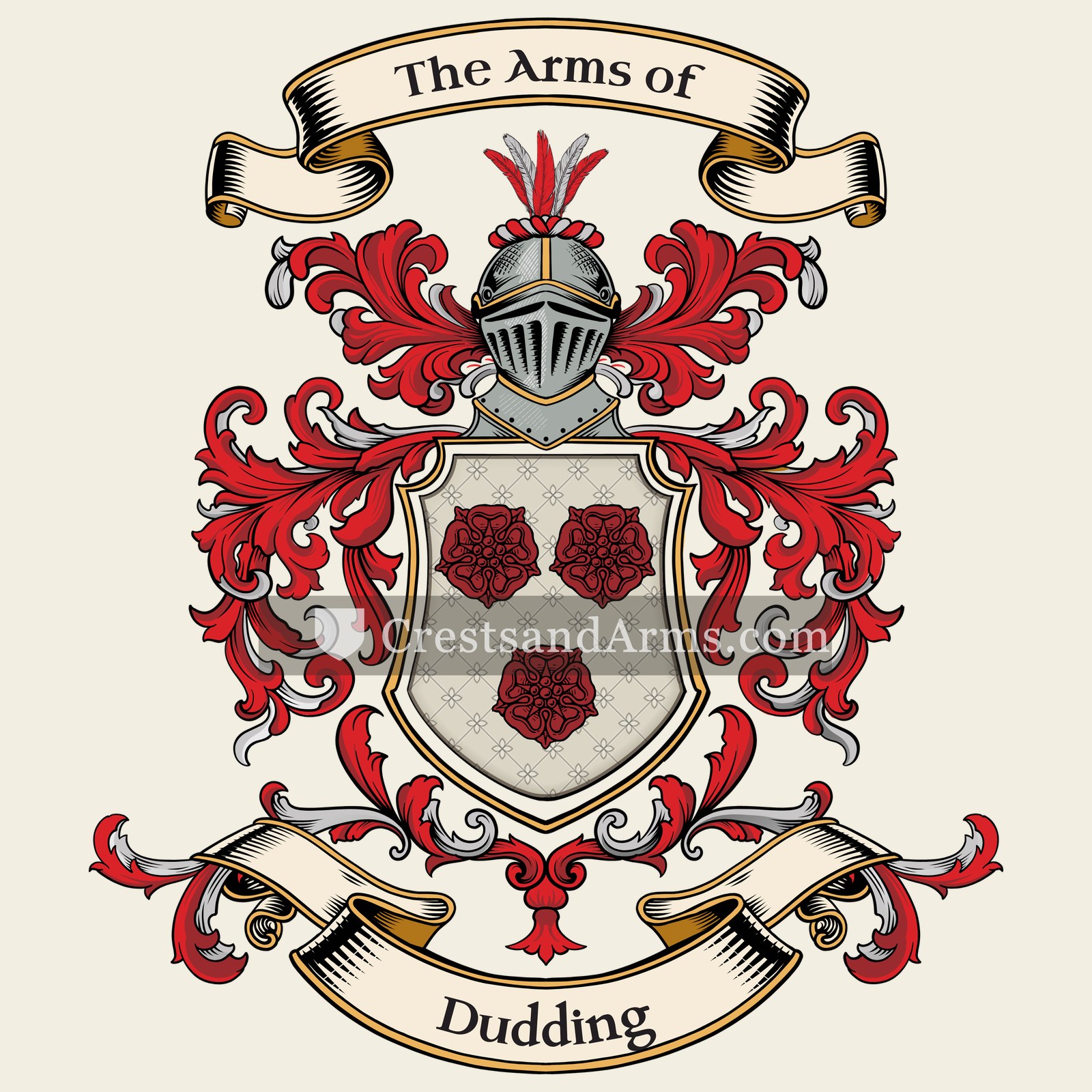 The Dudding coat of arms, drawn from the recorded blazon