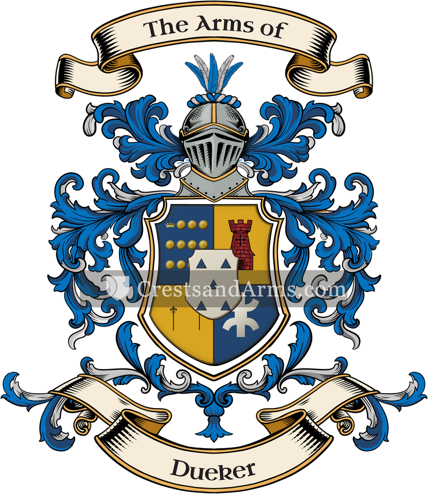 The Dueker coat of arms, drawn from the recorded blazon