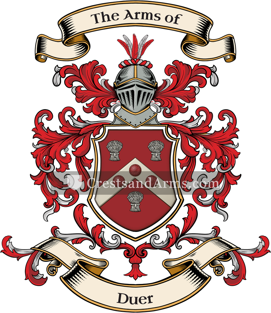 The Duer coat of arms, drawn from the recorded blazon