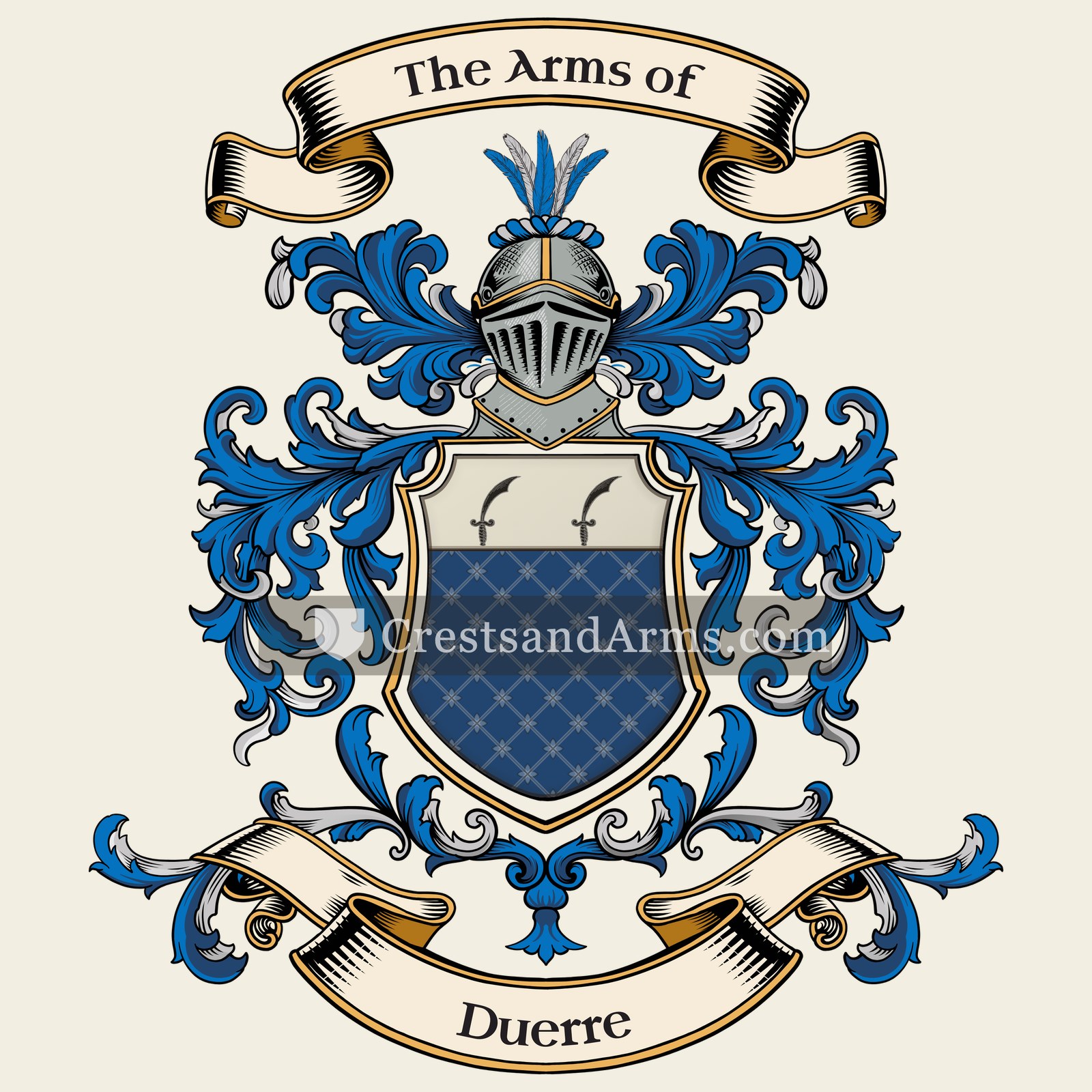 The Duerre coat of arms, drawn from the recorded blazon