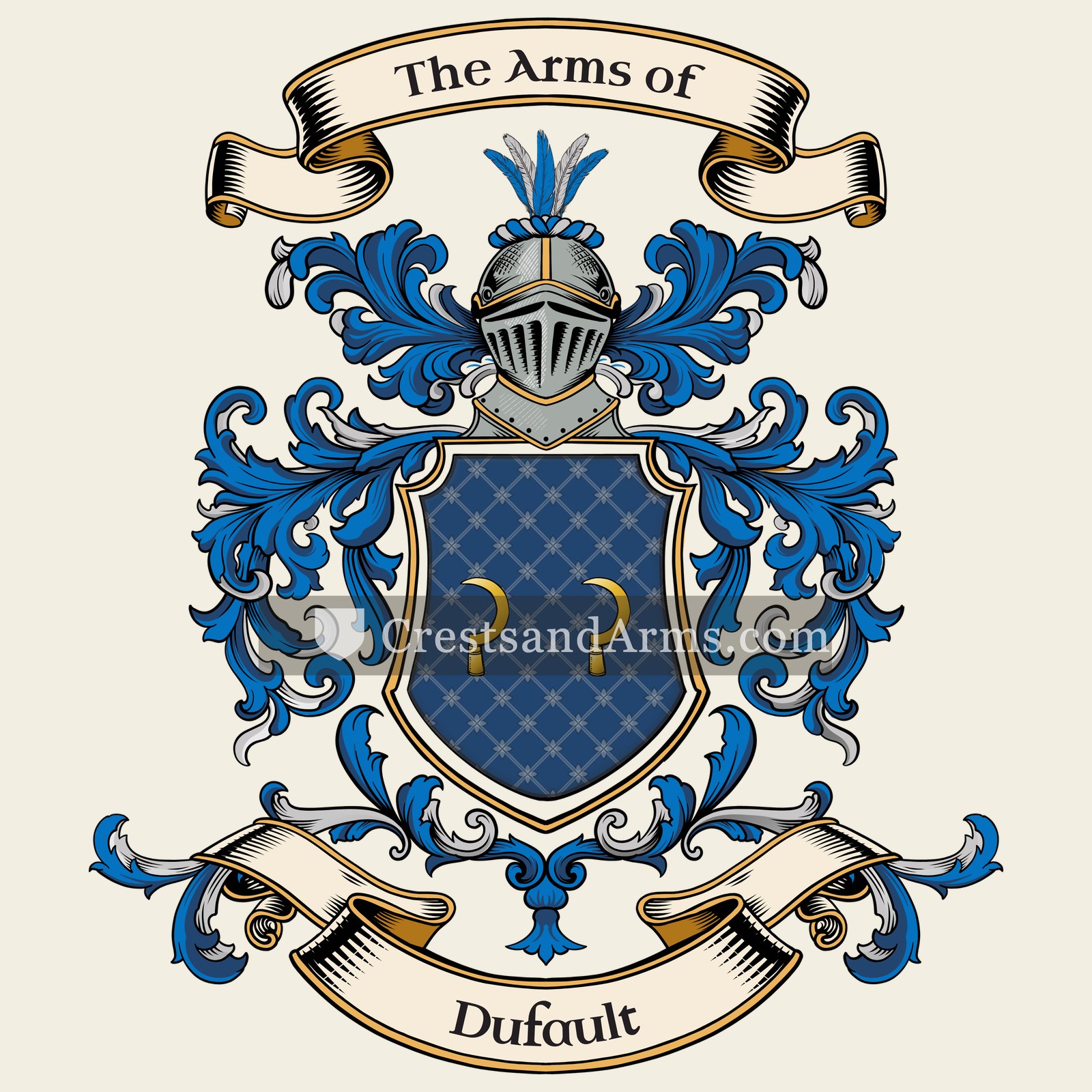 The Dufault coat of arms, drawn from the recorded blazon