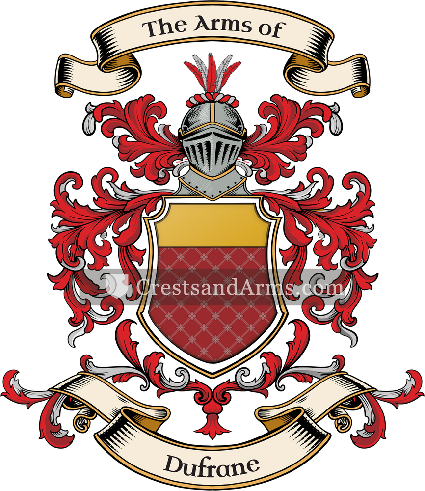 The Dufrane coat of arms, drawn from the recorded blazon
