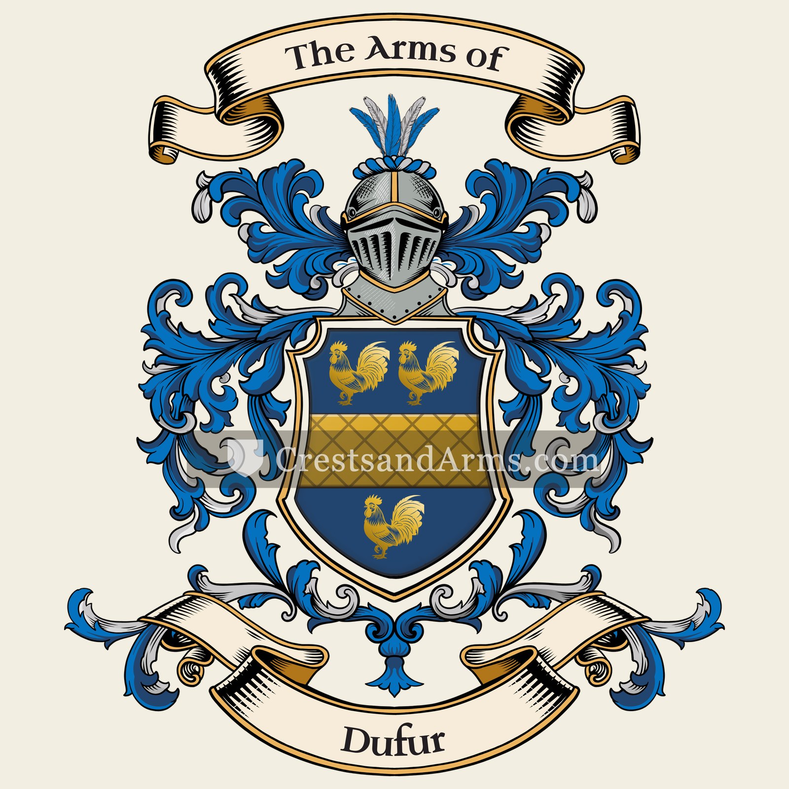 The Dufur coat of arms, drawn from the recorded blazon