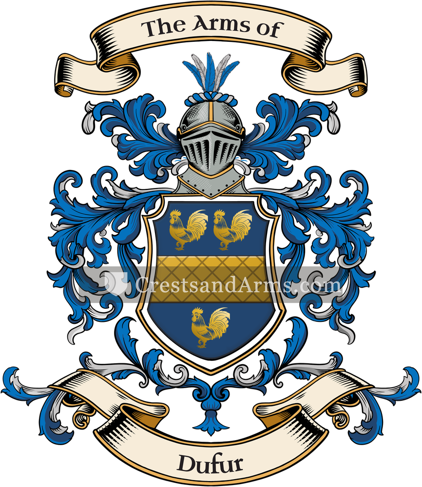 The Dufur coat of arms, drawn from the recorded blazon