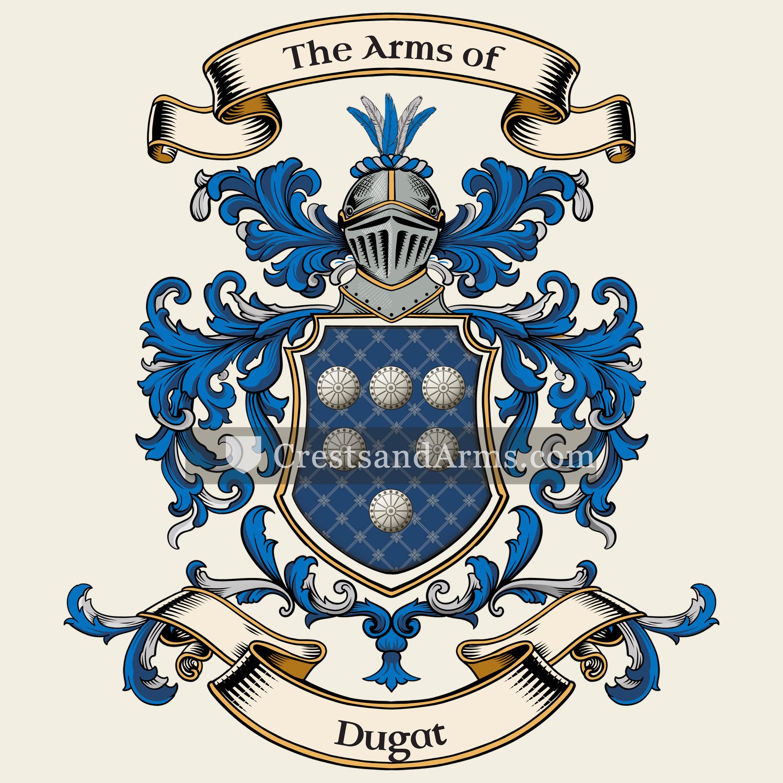 The Dugat coat of arms, drawn from the recorded blazon
