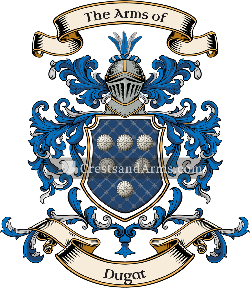 The Dugat coat of arms, drawn from the recorded blazon