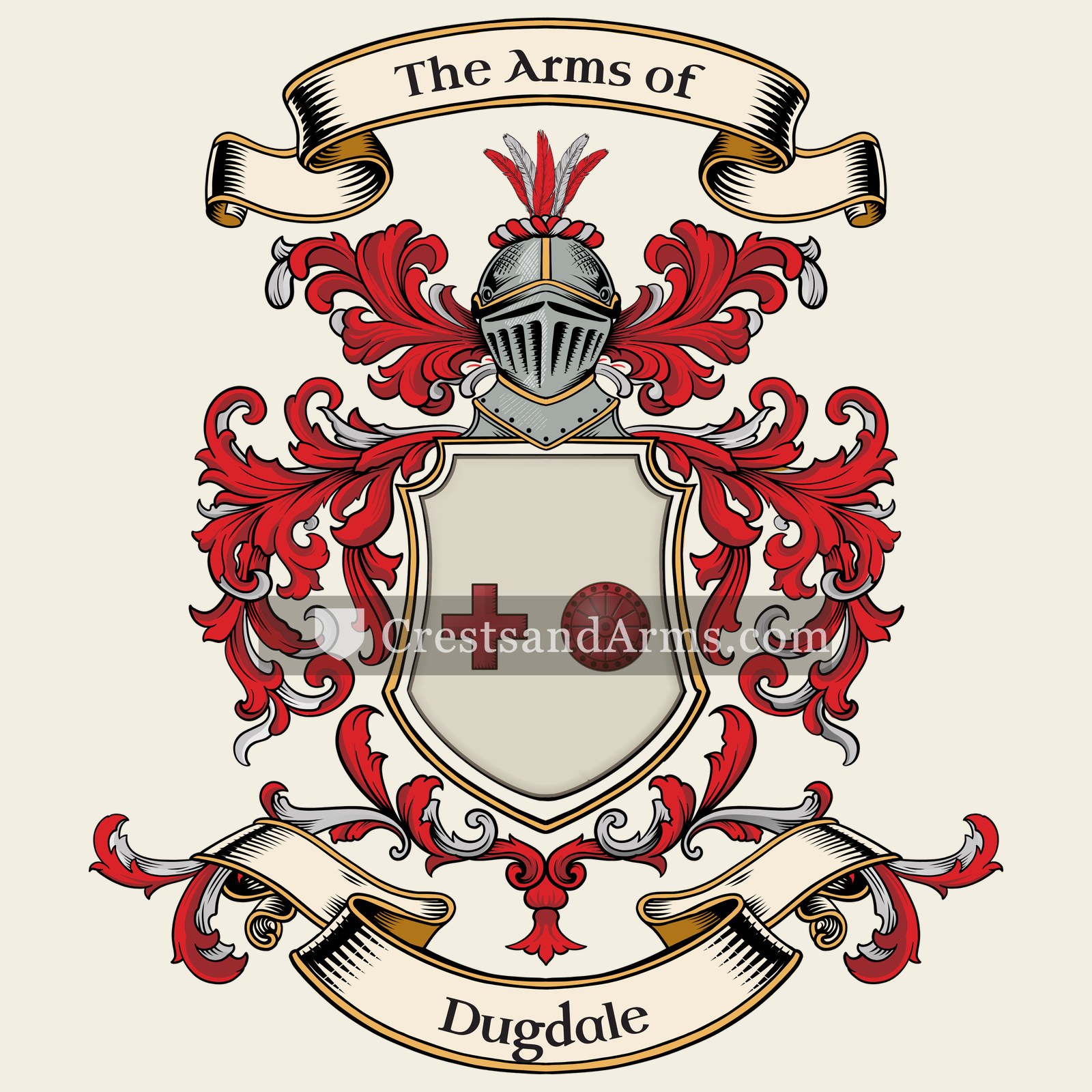 The Dugdale coat of arms, drawn from the recorded blazon