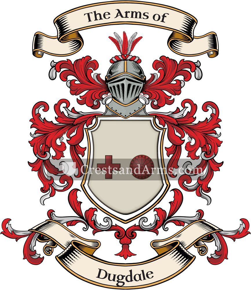 The Dugdale coat of arms, drawn from the recorded blazon