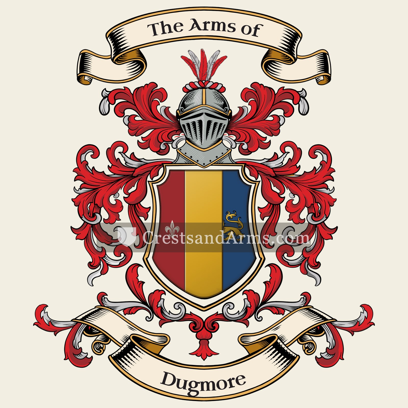 The Dugmore coat of arms, drawn from the recorded blazon