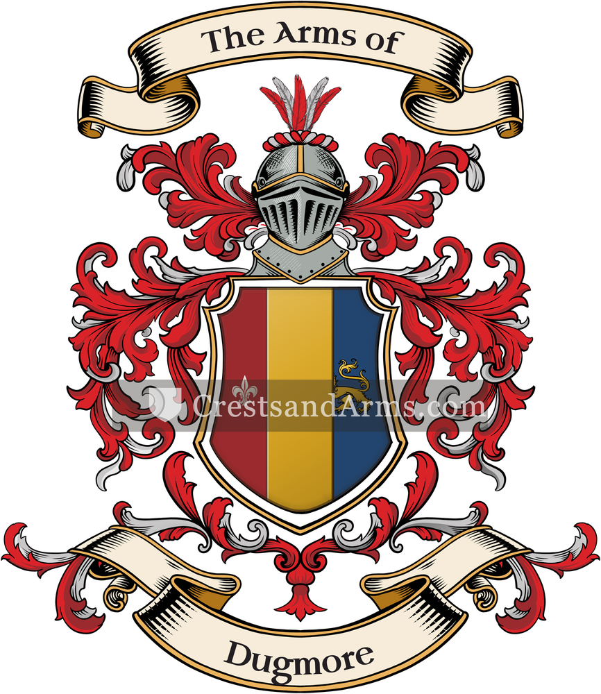 The Dugmore coat of arms, drawn from the recorded blazon