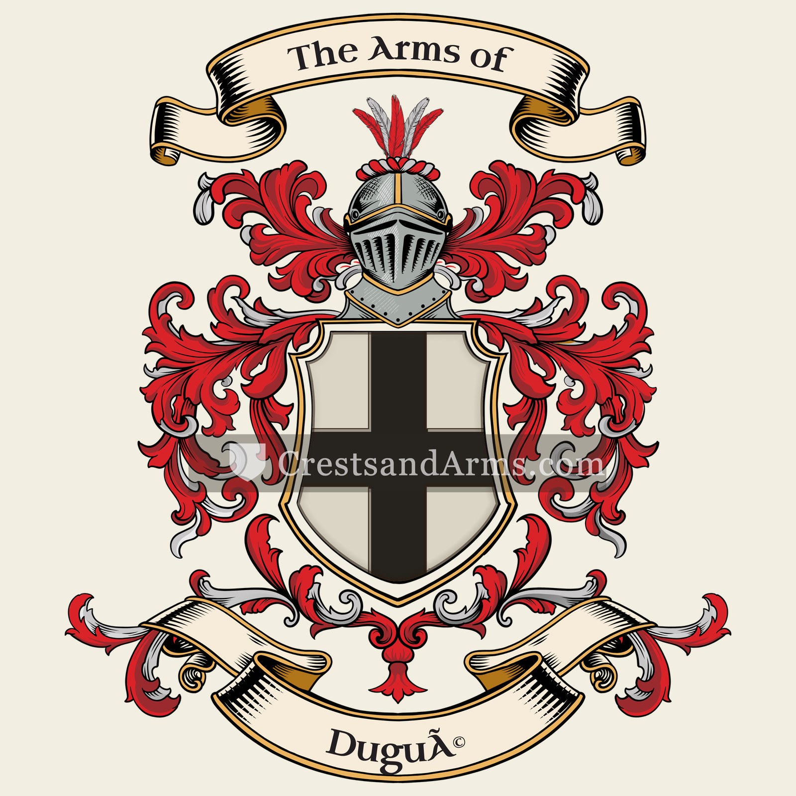 The Dugué coat of arms, drawn from the recorded blazon