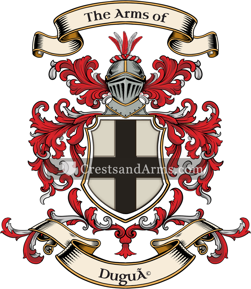 The Dugué coat of arms, drawn from the recorded blazon