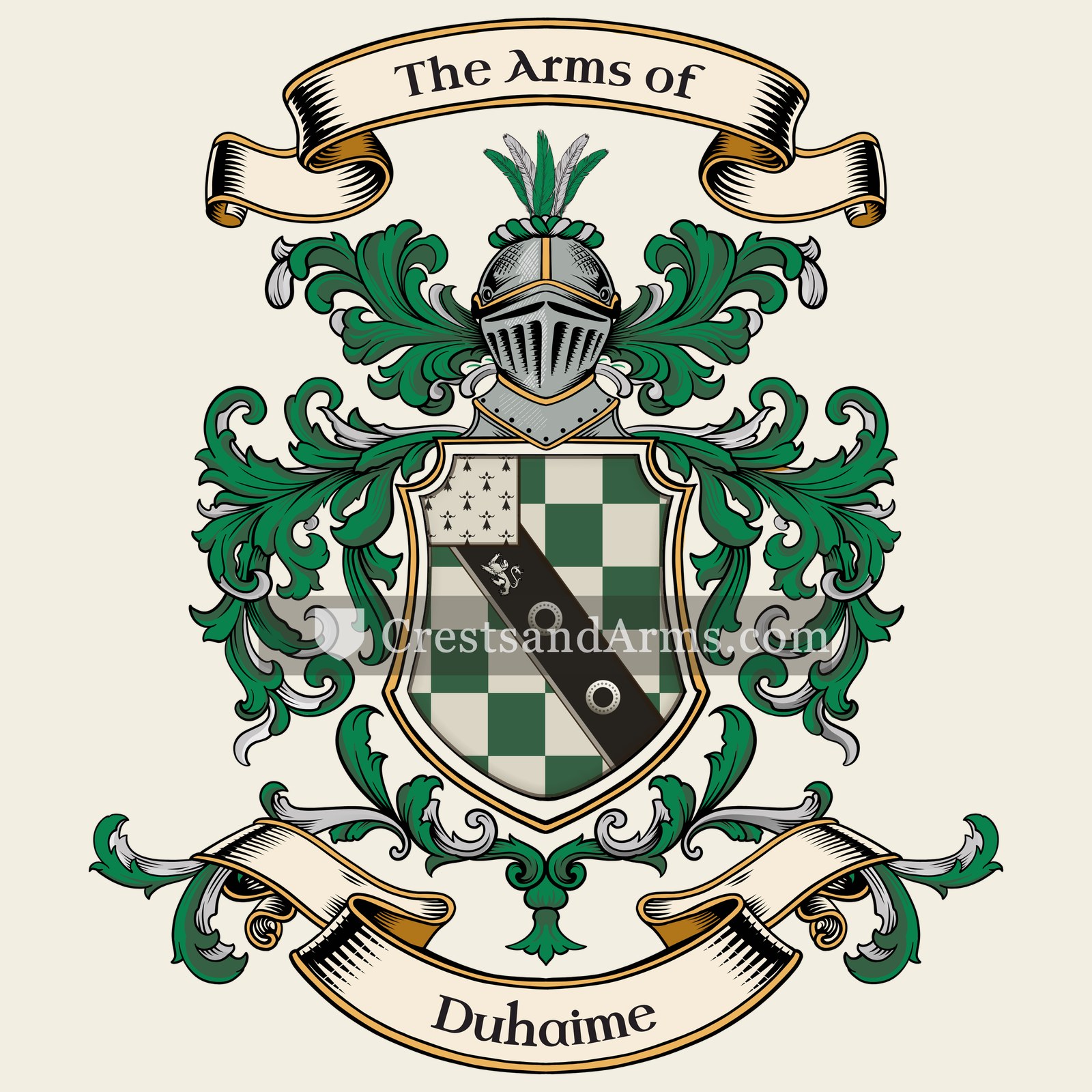 The Duhaime coat of arms, drawn from the recorded blazon