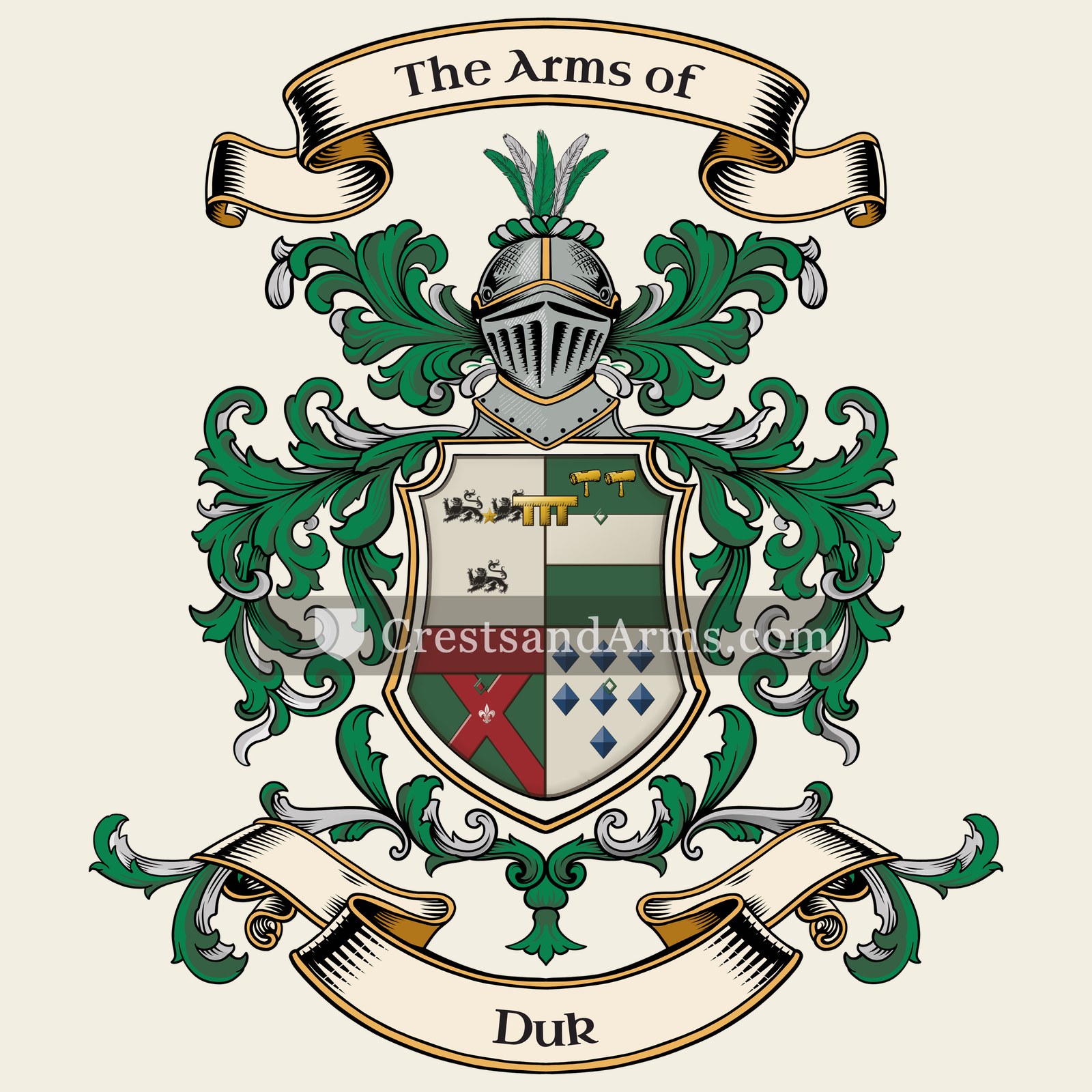 The Duk coat of arms, drawn from the recorded blazon