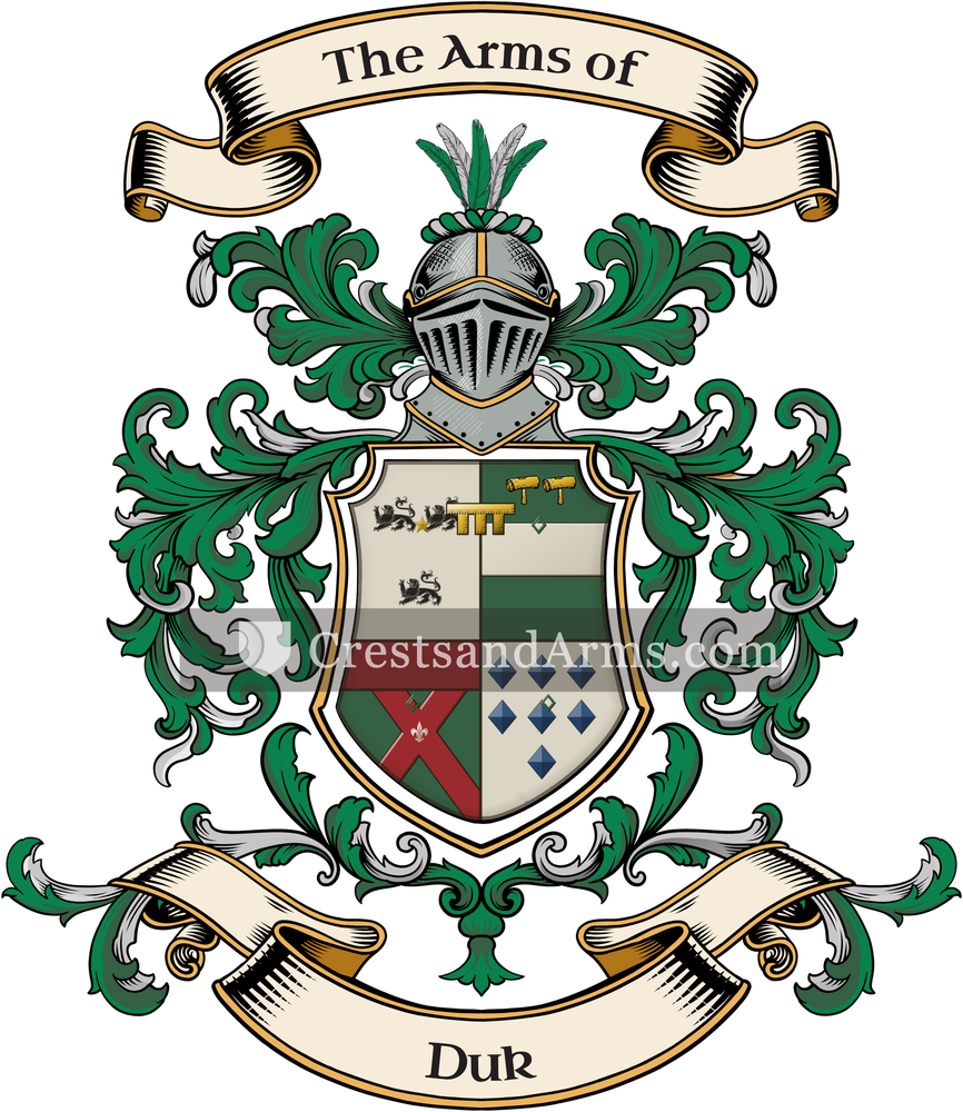 The Duk coat of arms, drawn from the recorded blazon