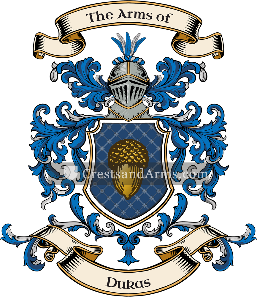 The Dukas coat of arms, drawn from the recorded blazon