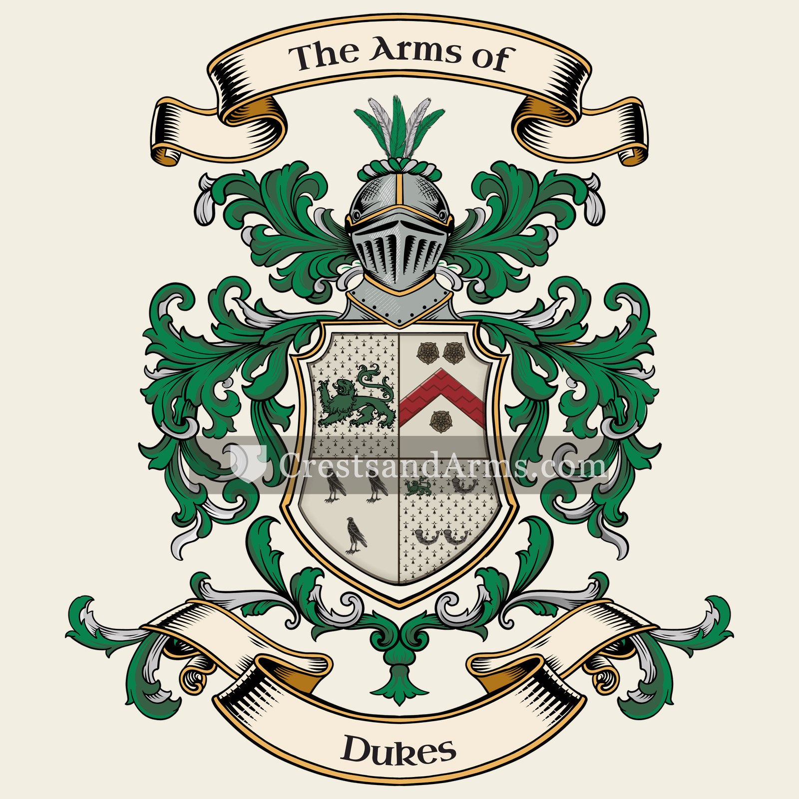 The Dukes coat of arms, drawn from the recorded blazon