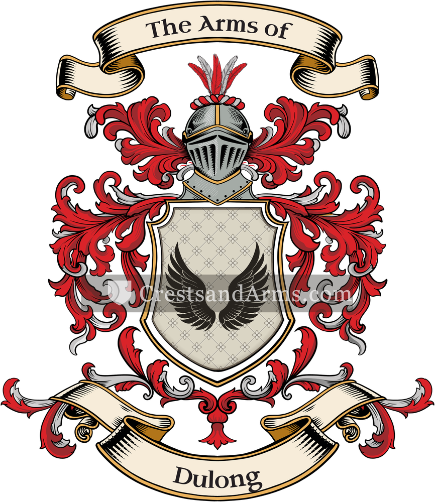 The Dulong coat of arms, drawn from the recorded blazon