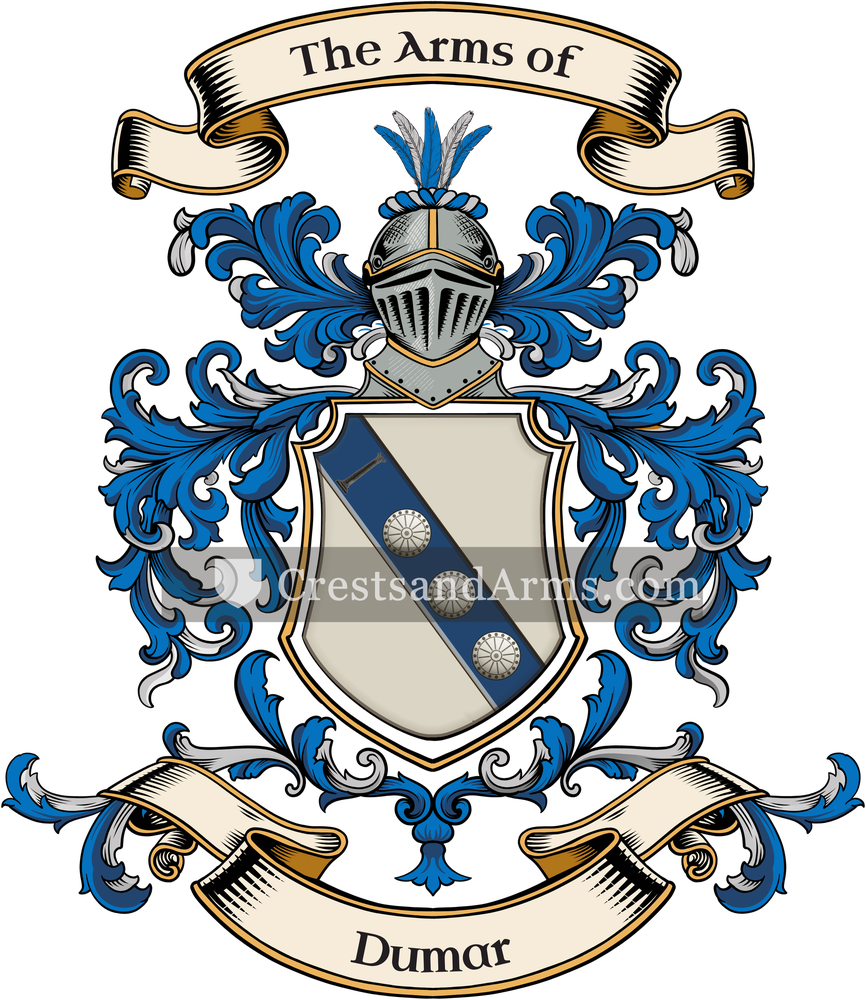 The Dumar coat of arms, drawn from the recorded blazon
