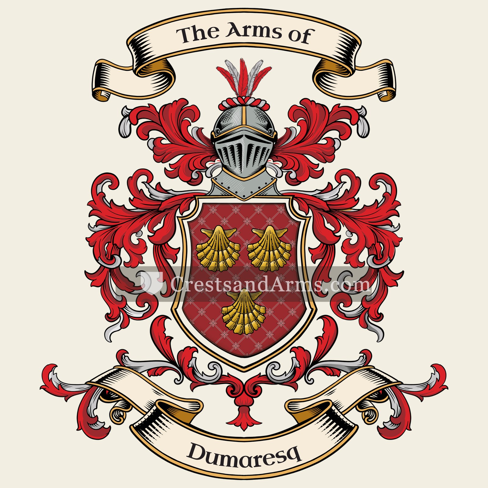 The Dumaresq coat of arms, drawn from the recorded blazon