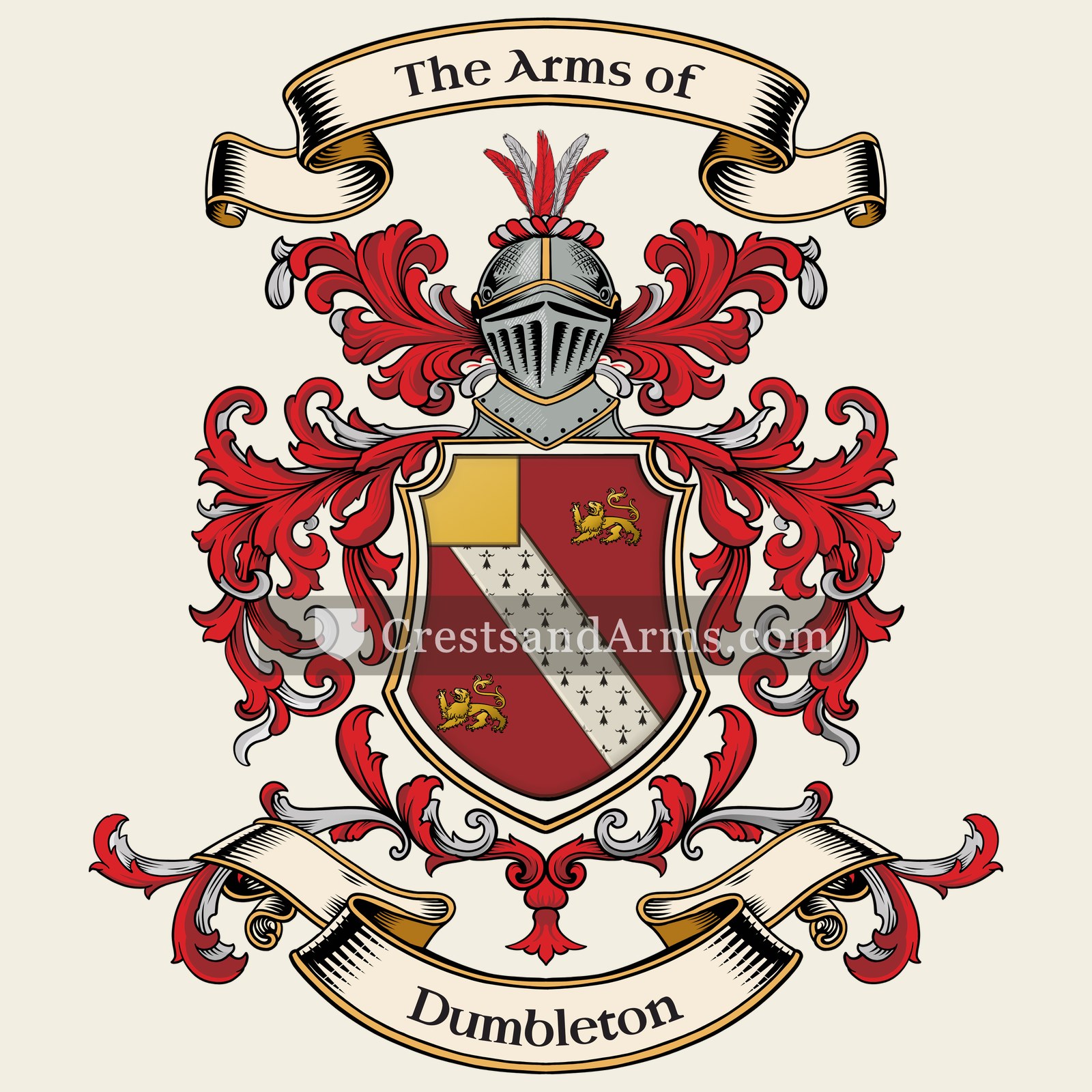 The Dumbleton coat of arms, drawn from the recorded blazon