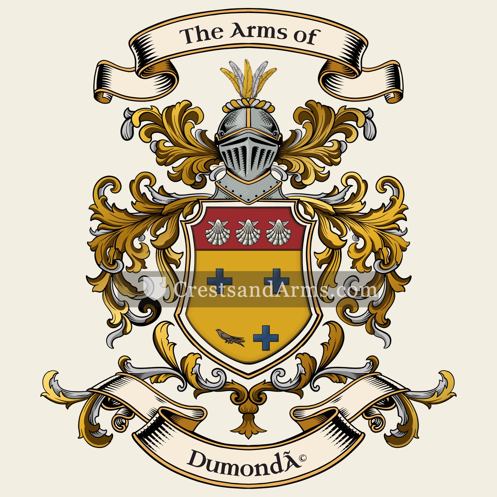 The Dumondé coat of arms, drawn from the recorded blazon