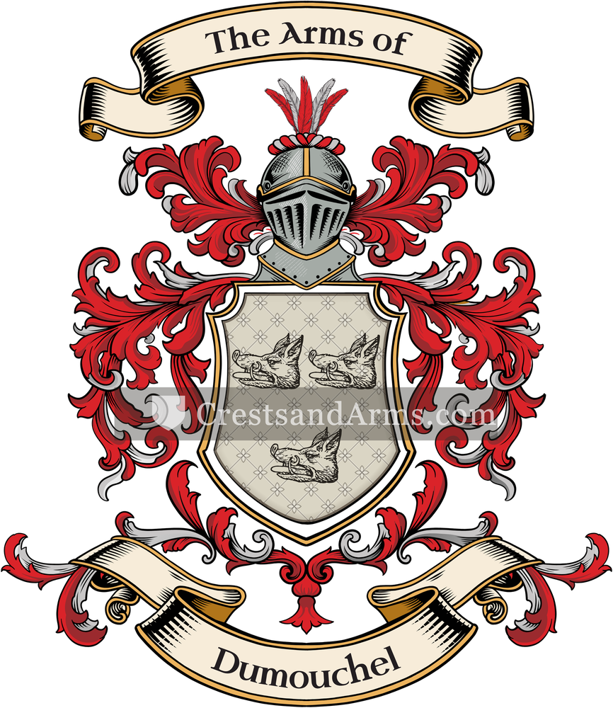 The Dumouchel coat of arms, drawn from the recorded blazon
