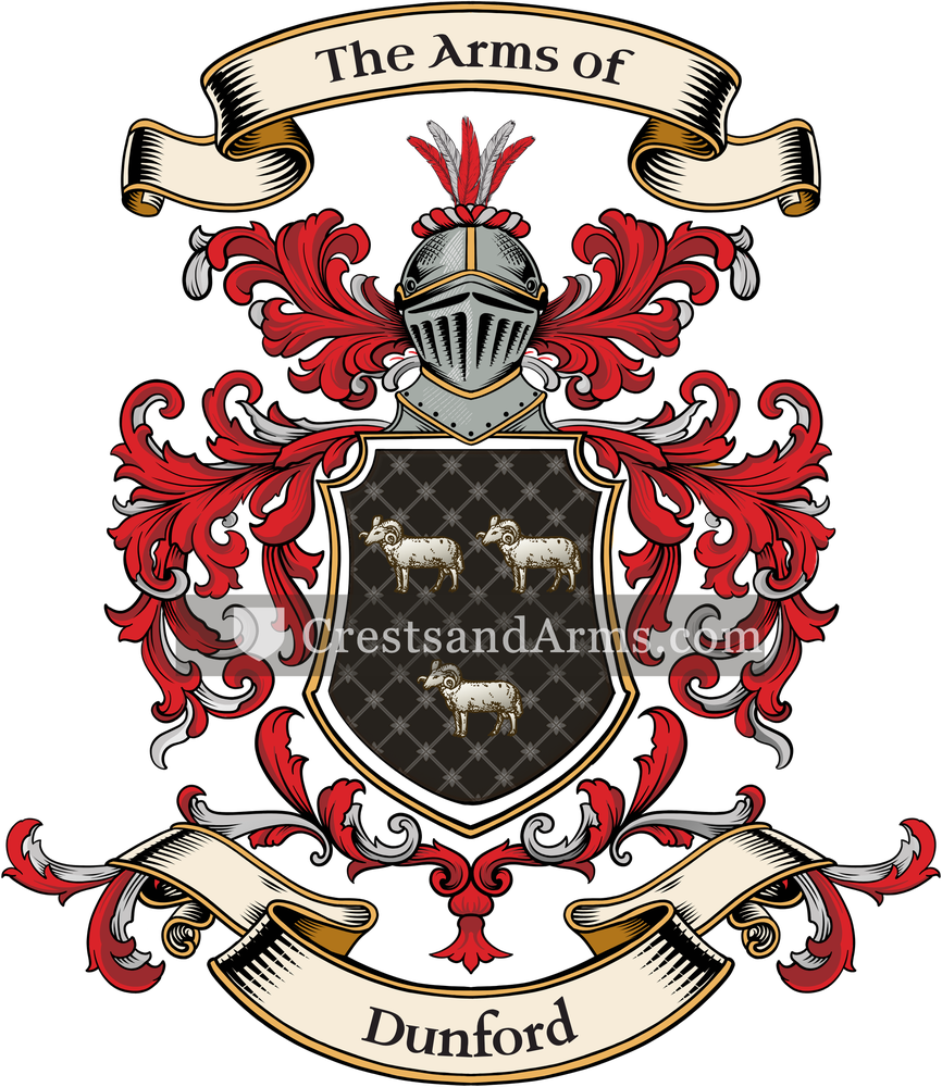 The Dunford coat of arms, drawn from the recorded blazon