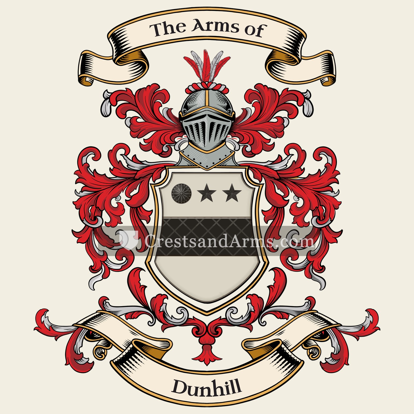 The Dunhill coat of arms, drawn from the recorded blazon