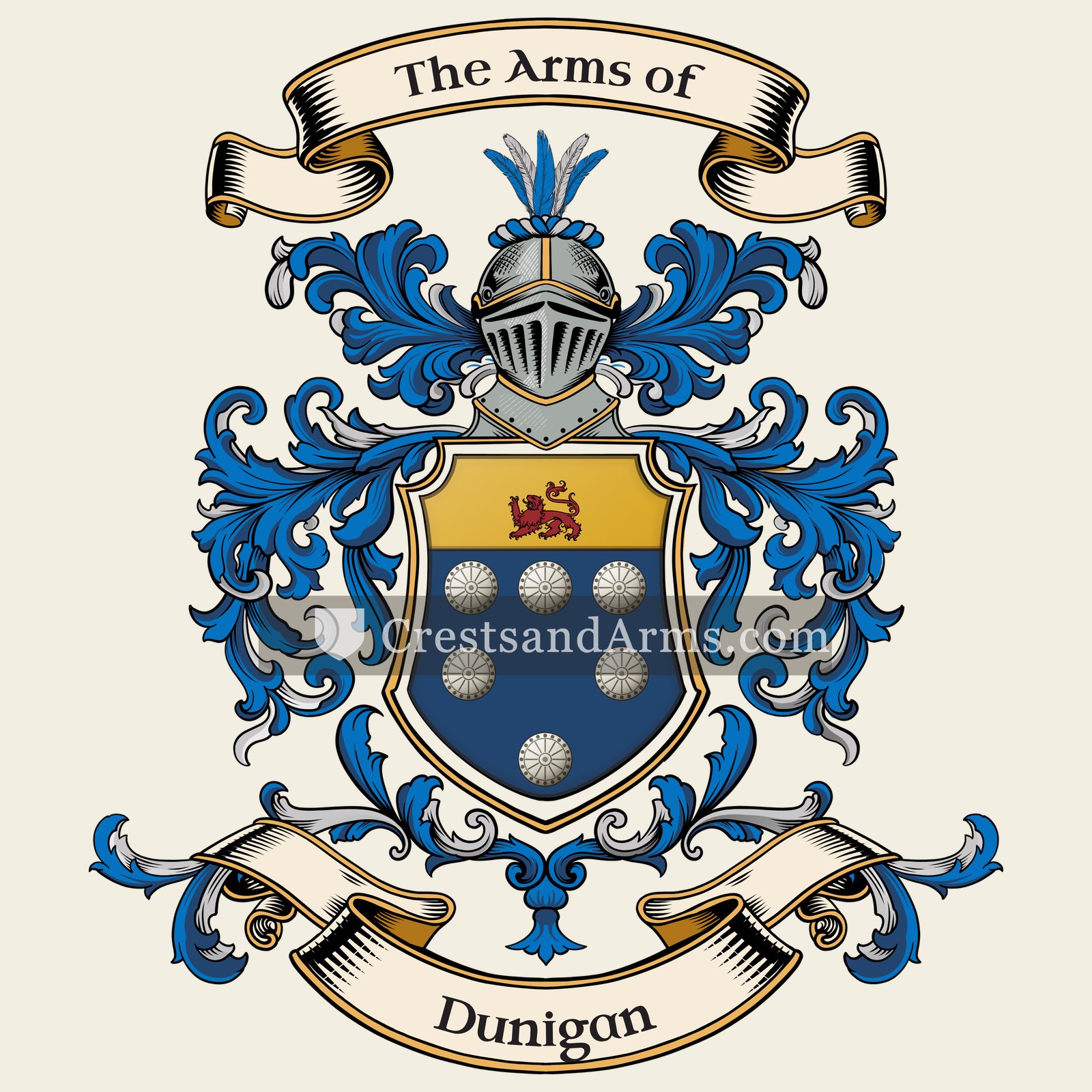 The Dunigan coat of arms, drawn from the recorded blazon