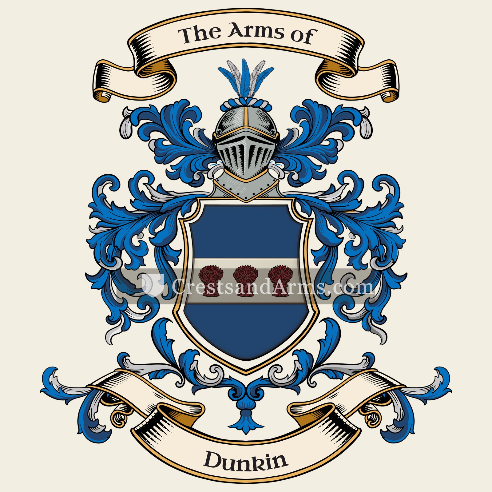 The Dunkin coat of arms, drawn from the recorded blazon