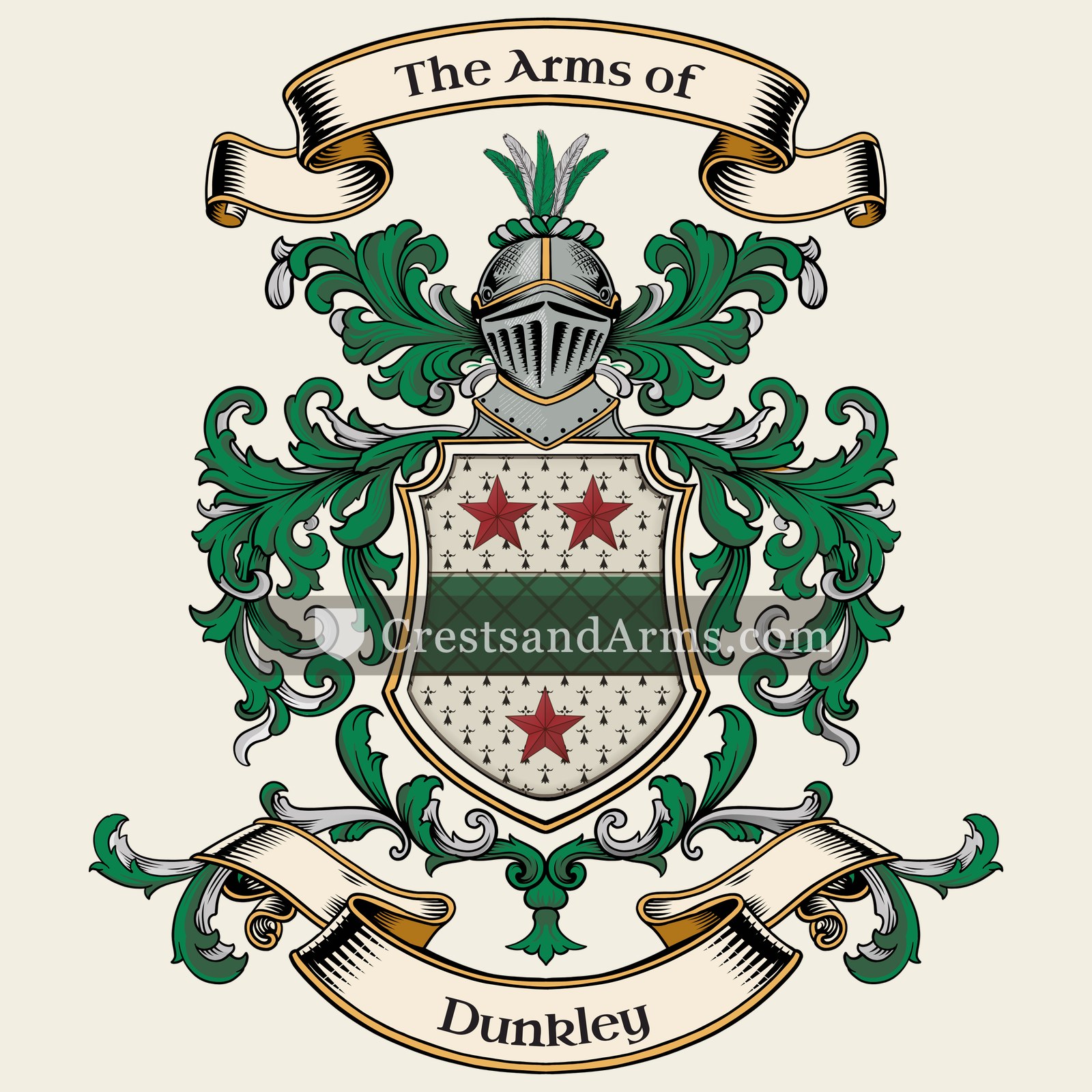 The Dunkley coat of arms, drawn from the recorded blazon