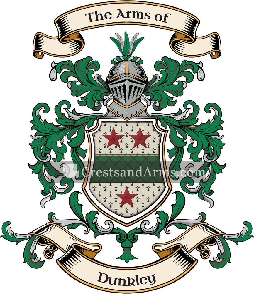 The Dunkley coat of arms, drawn from the recorded blazon