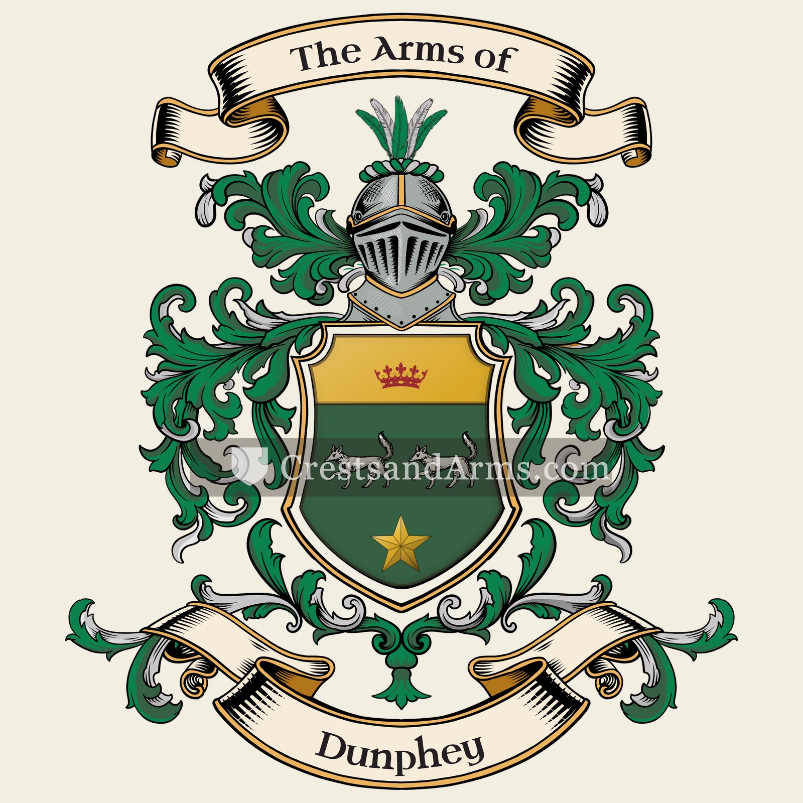 The Dunphey coat of arms, drawn from the recorded blazon