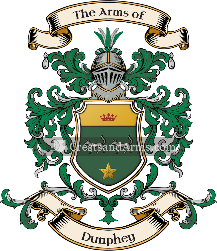 The Dunphey coat of arms, drawn from the recorded blazon