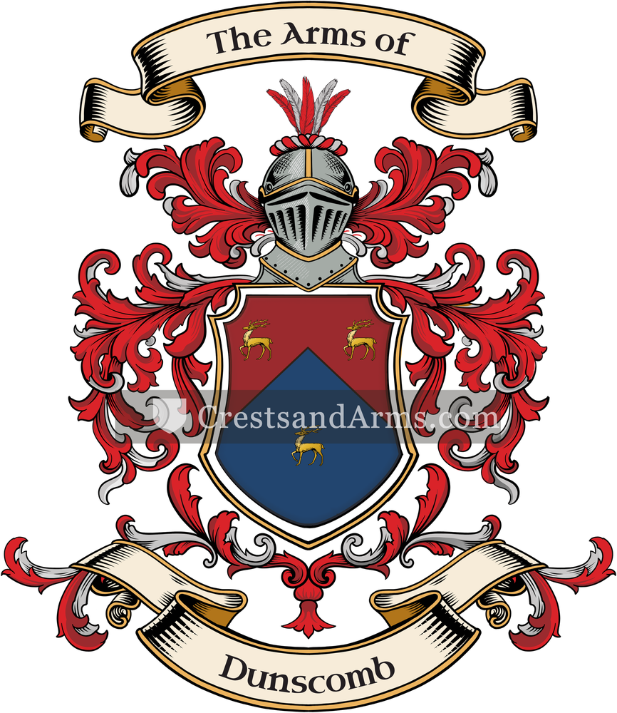 The Dunscomb coat of arms, drawn from the recorded blazon