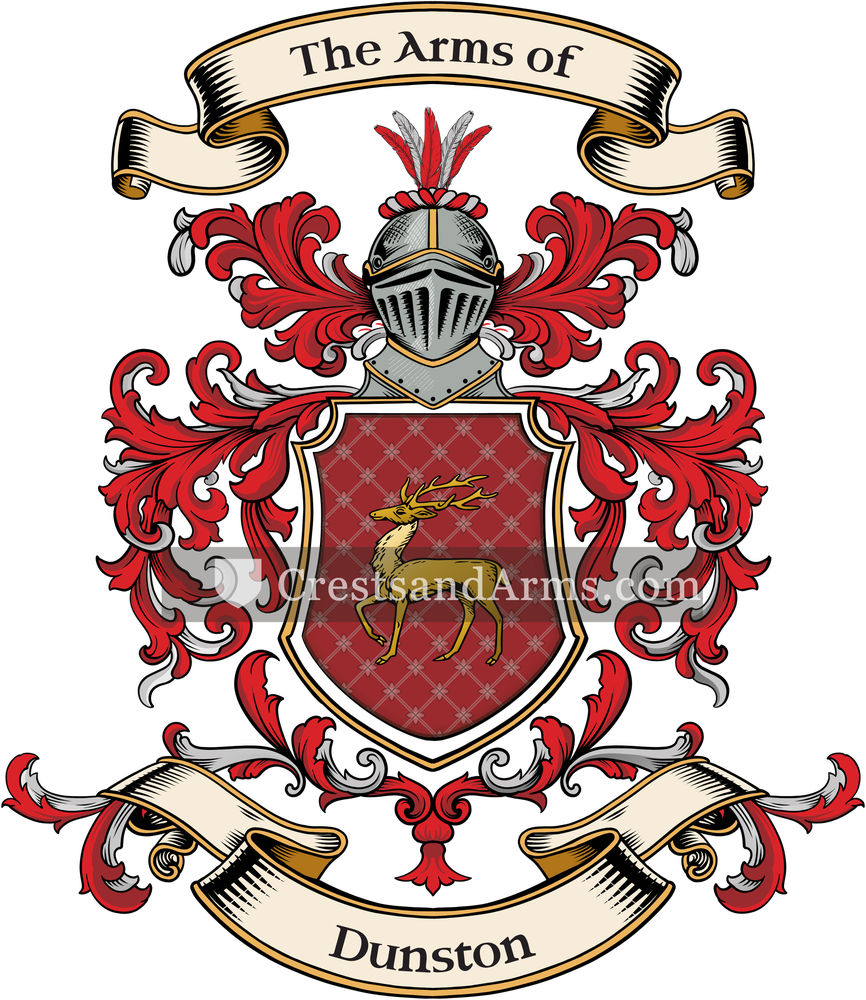 The Dunston coat of arms, drawn from the recorded blazon