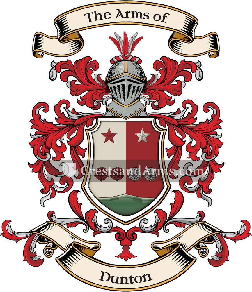 The Dunton coat of arms, drawn from the recorded blazon