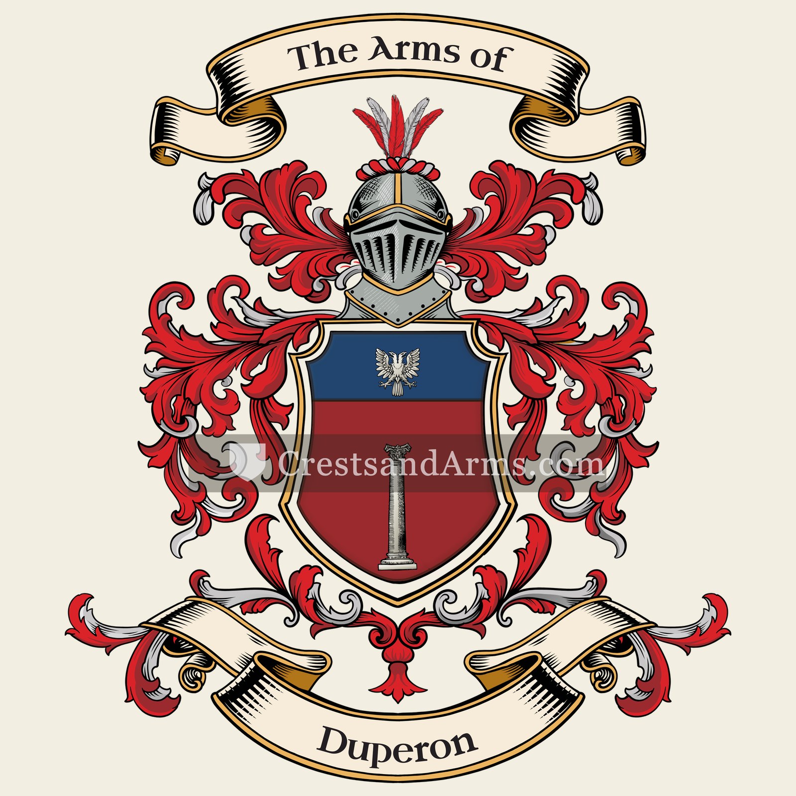 The Duperon coat of arms, drawn from the recorded blazon
