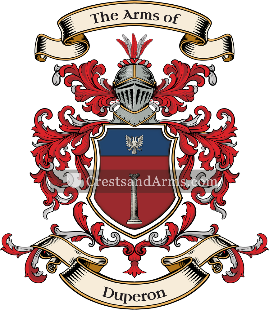 The Duperon coat of arms, drawn from the recorded blazon