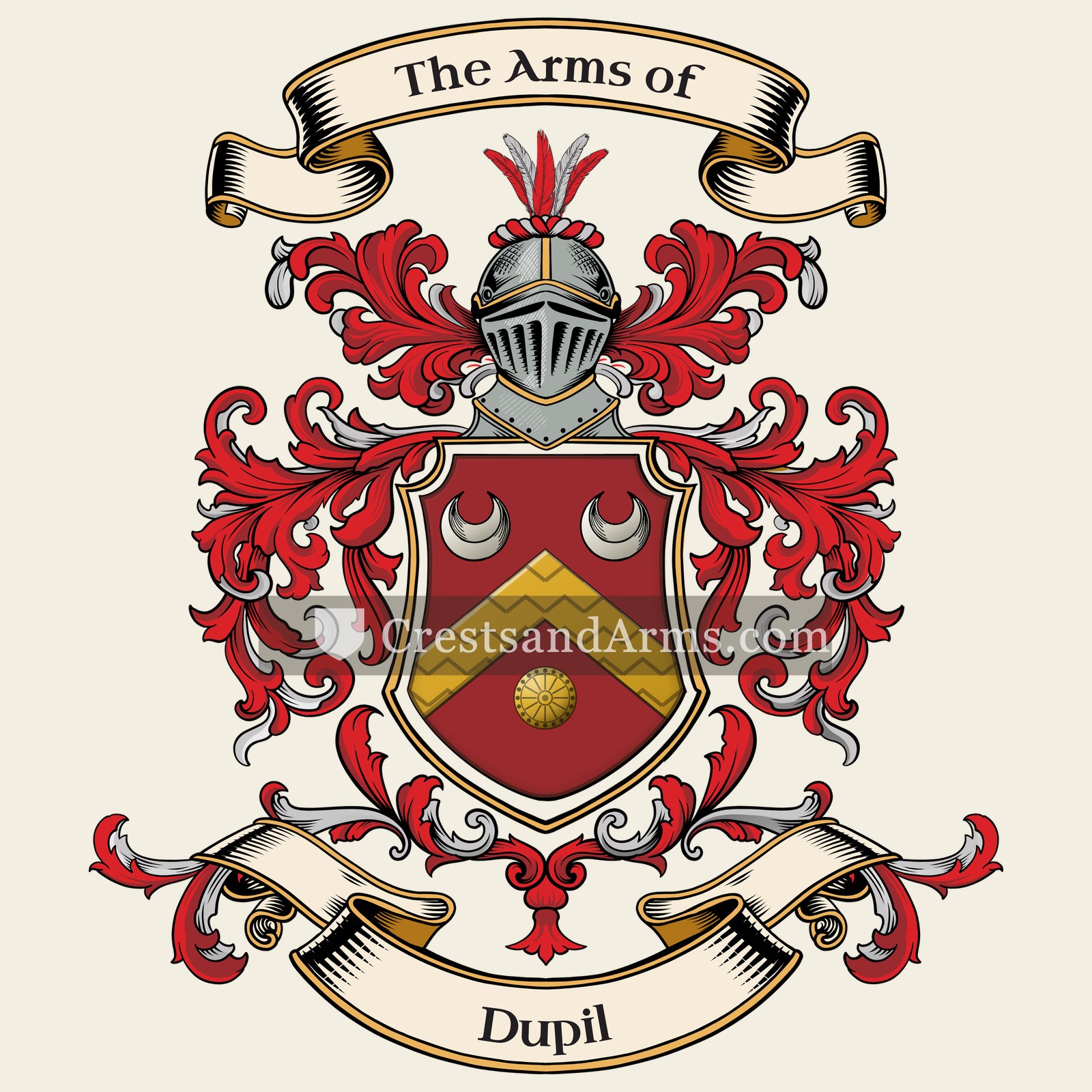 The Dupil coat of arms, drawn from the recorded blazon