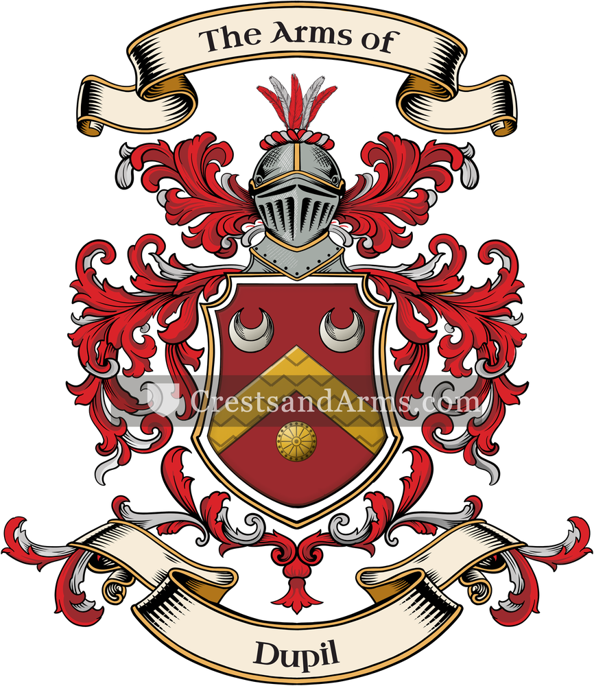 The Dupil coat of arms, drawn from the recorded blazon
