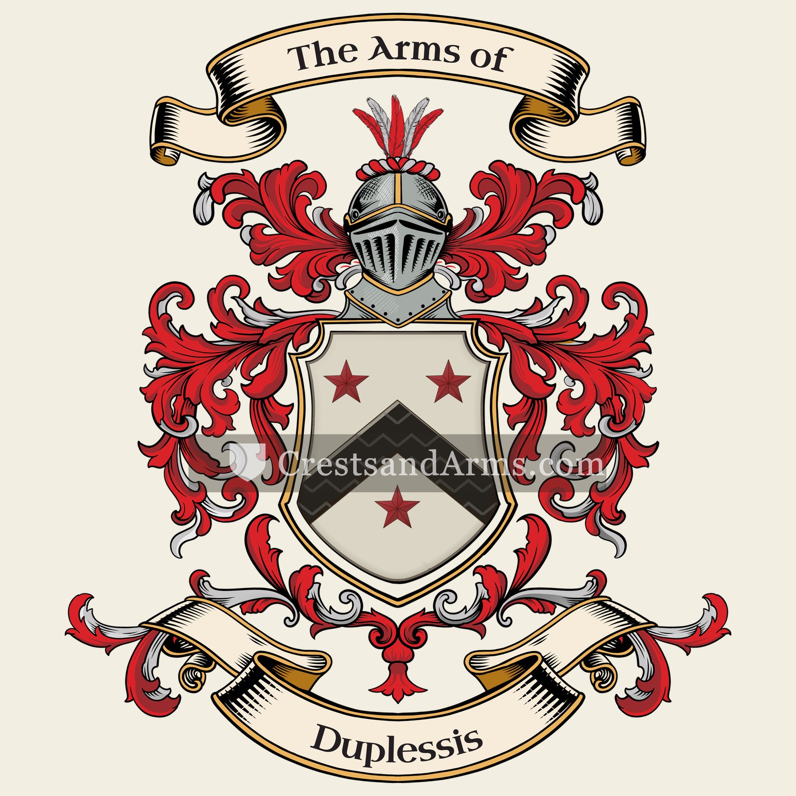 The Duplessis coat of arms, drawn from the recorded blazon