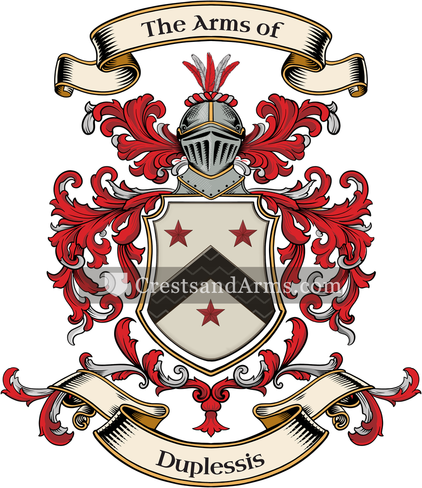 The Duplessis coat of arms, drawn from the recorded blazon