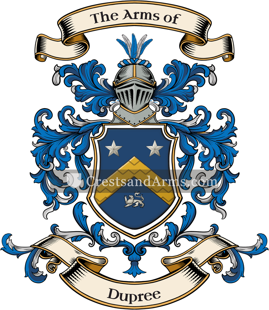 The Dupree coat of arms, drawn from the recorded blazon