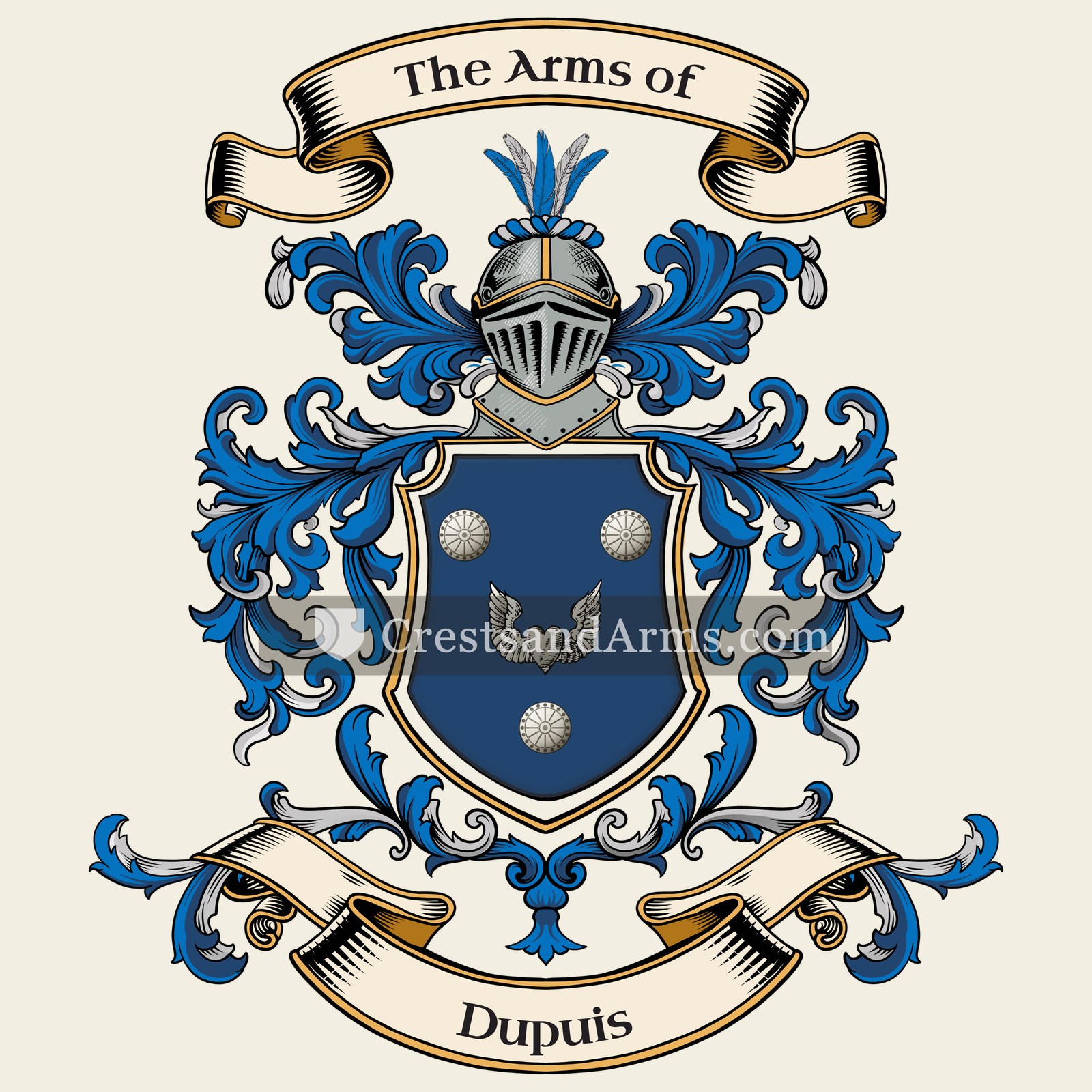 The Dupuis coat of arms, drawn from the recorded blazon